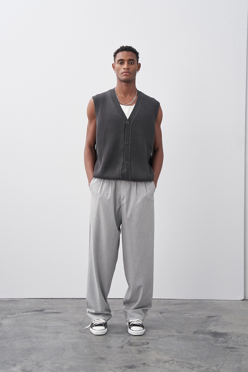 BAGGY FIT FABRIC TROUSERS LIGHT GRAY