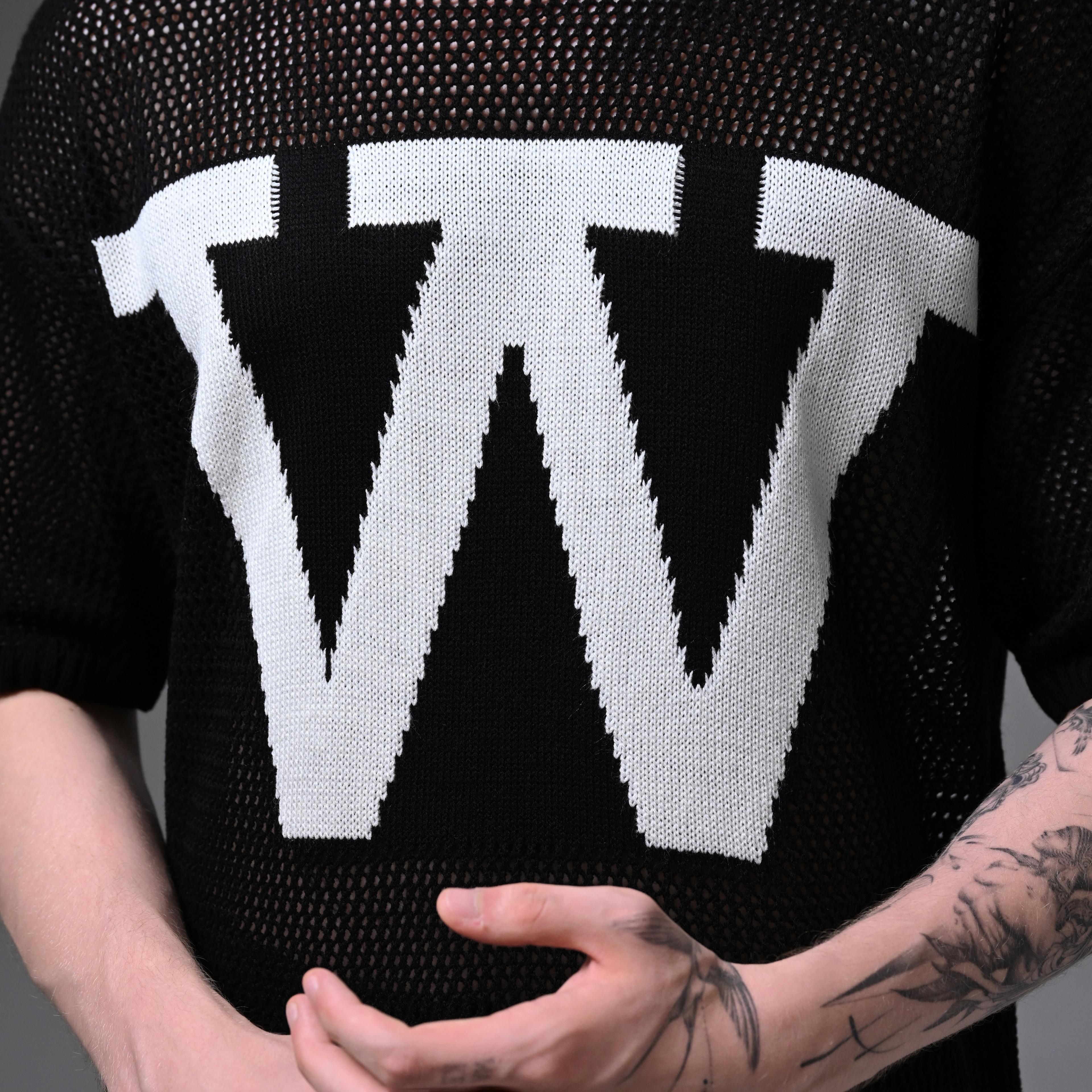 OVERSIZE KNITTED ROUND COLLAR T-SHIRT-BLACK