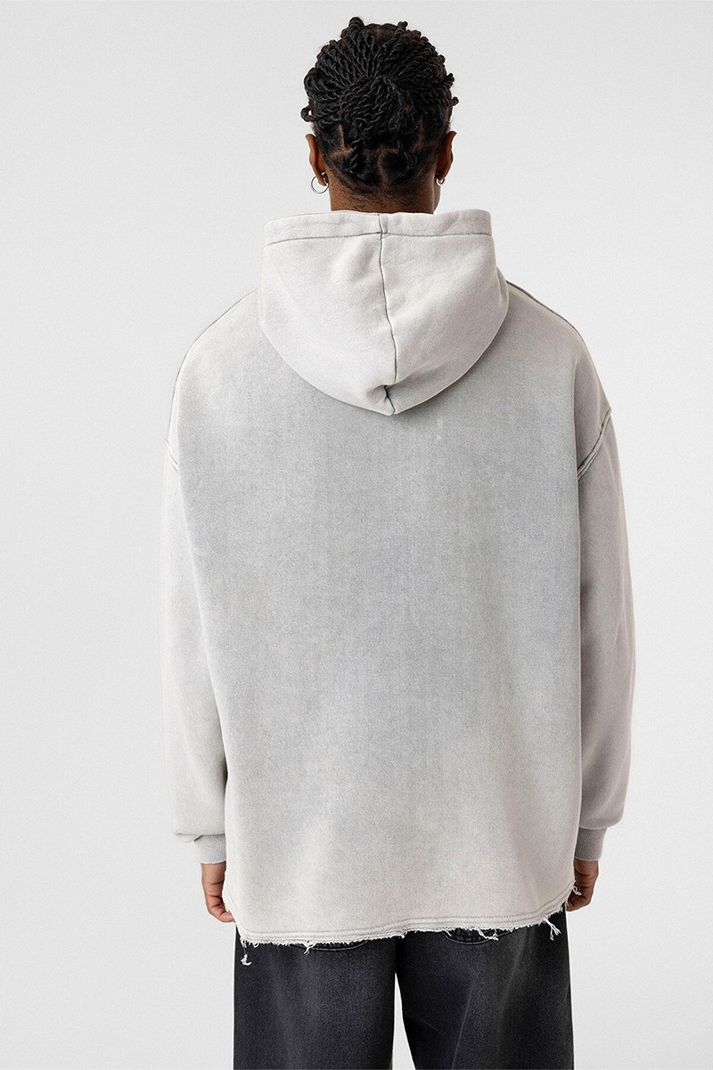 WASHABLE RIP DETAILED OVERSIZE SWEATSHIRT LIGHT GRAY