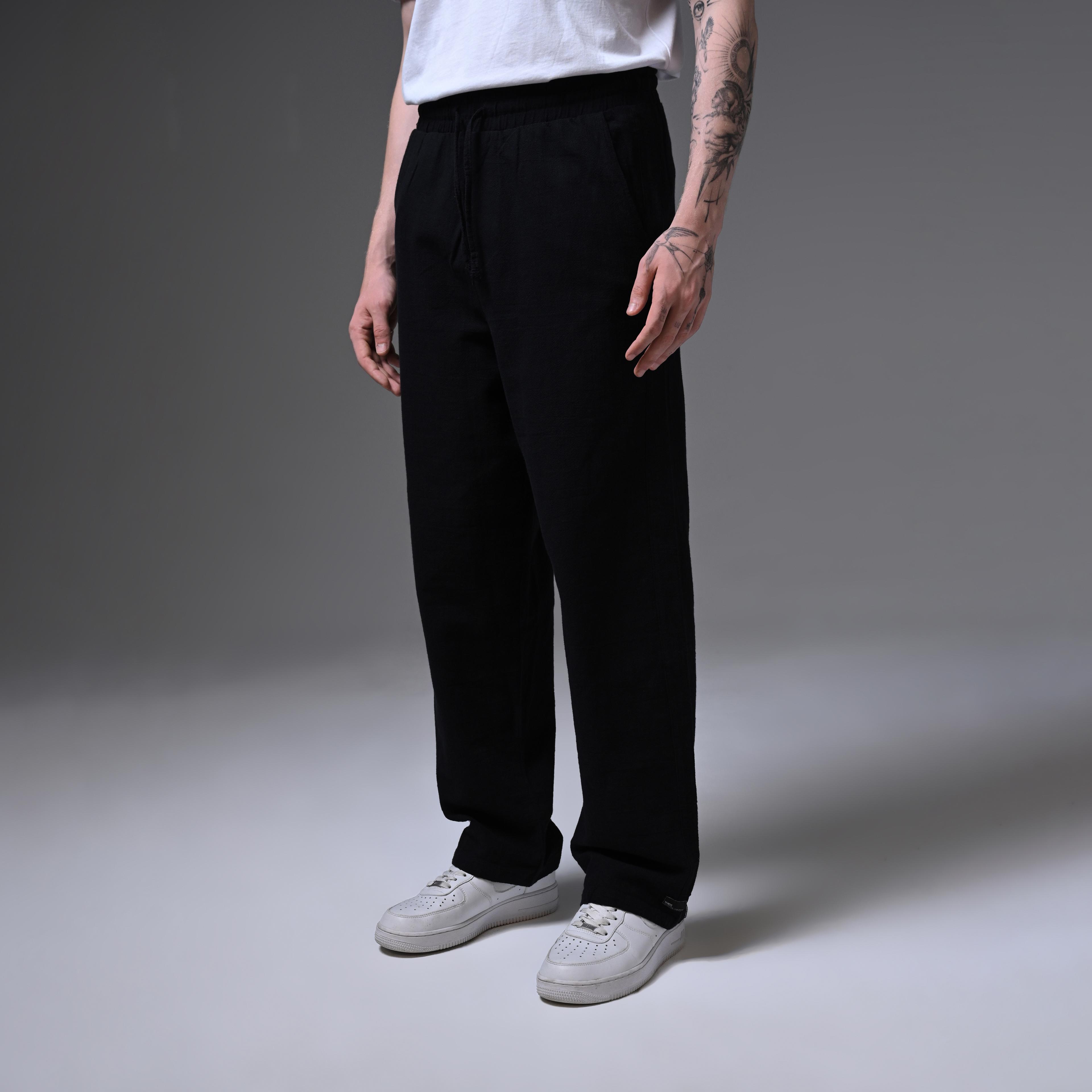 OVERSIZE LINEN TROUSERS-BLACK