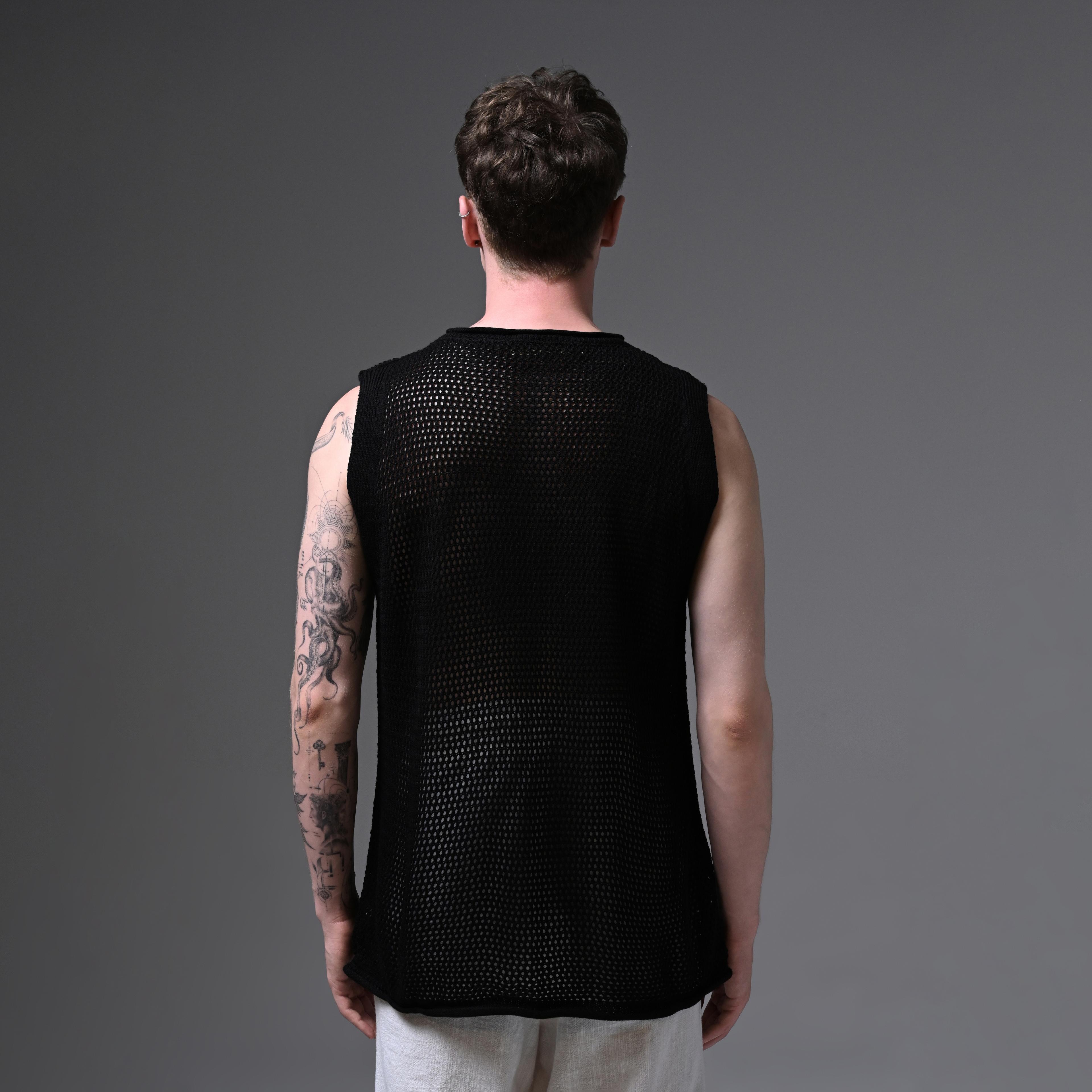 OVERSIZE  KNITTED ZERO SLEEVE T-SHIRT-BLACK