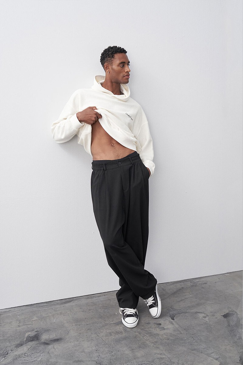 BAGGY FIT FABRIC TROUSERS BLACK