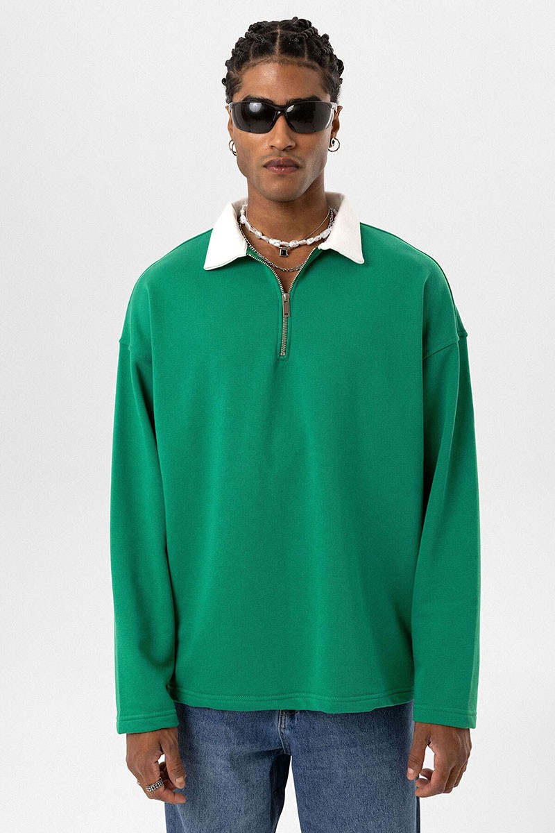 BASIC POLO COLLAR ZIPPERED SWEATSHIRT BENETTON