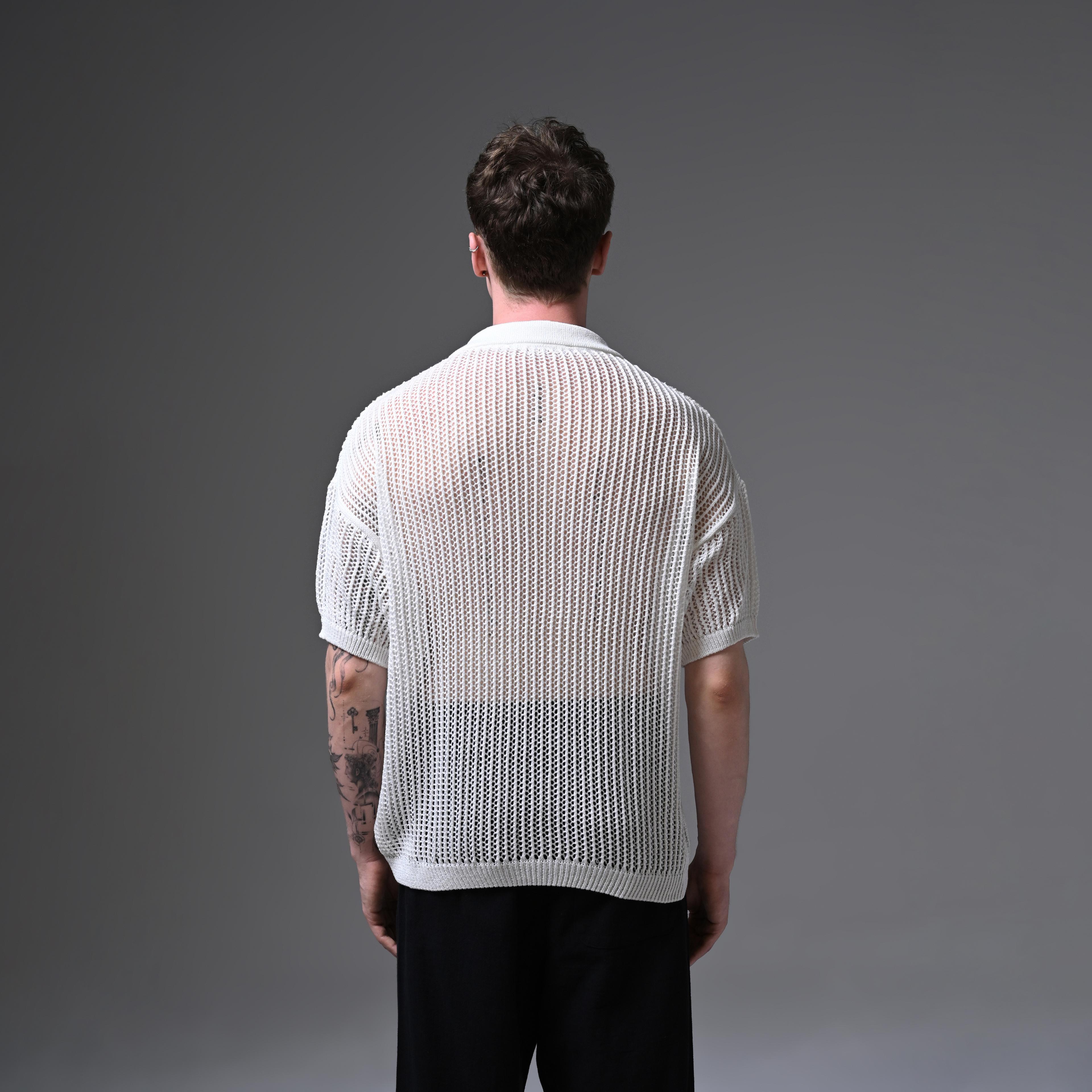 OVERSIZE KNITTED POLO COLLAR T-SHIRT-WHITE