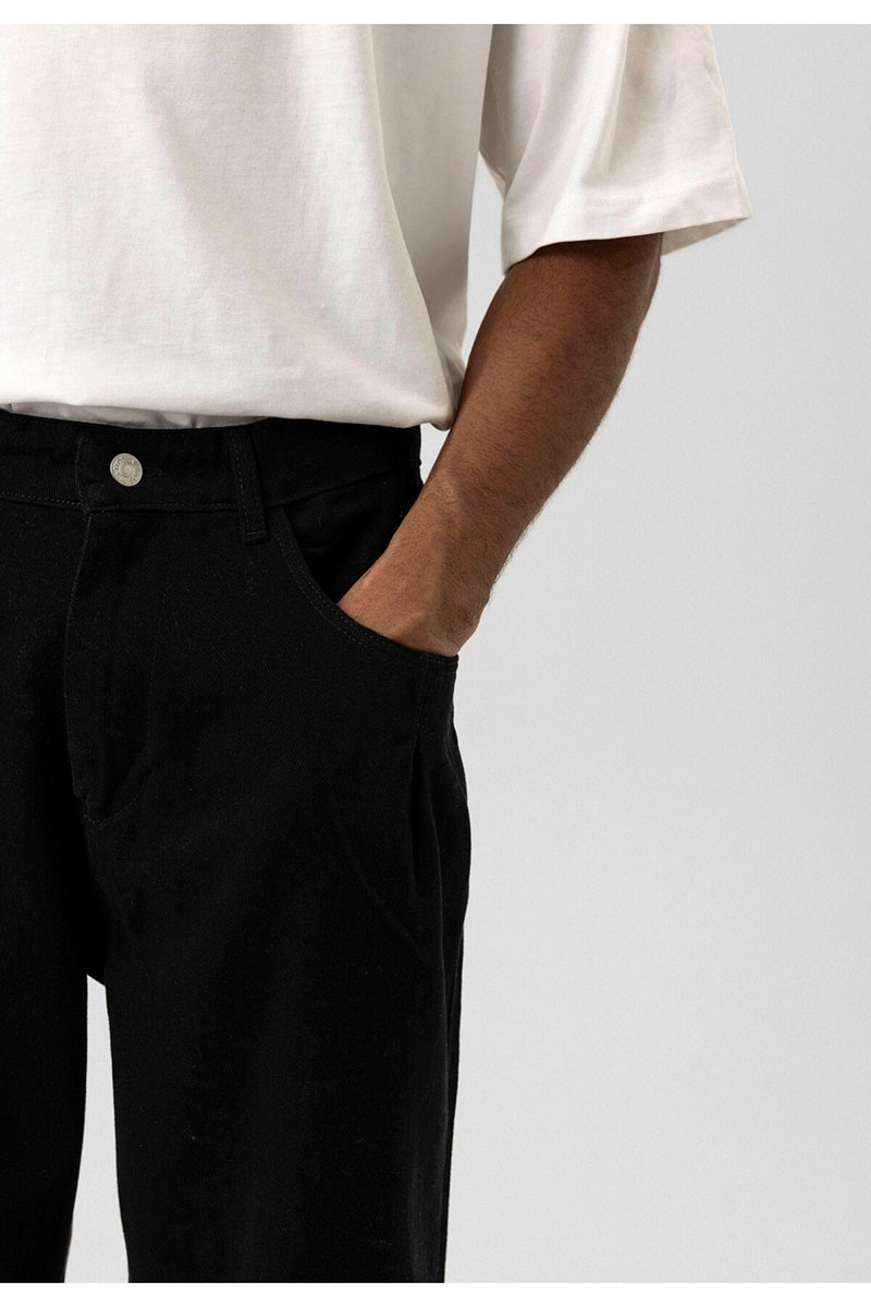 BALLOON FIT GABARDINE TROUSERS BLACK