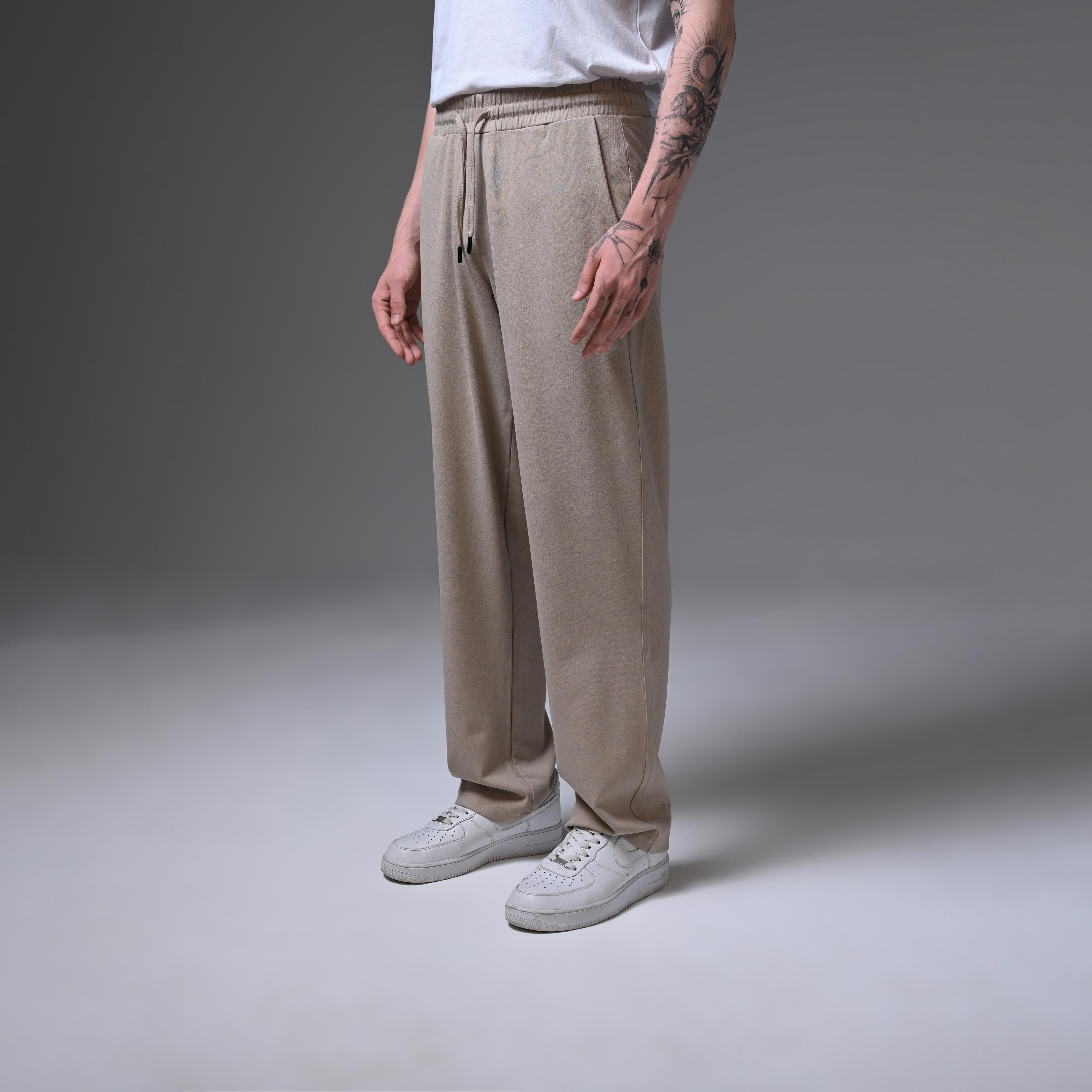 BAGGY FİT FABRİC TROUSERS-STONE