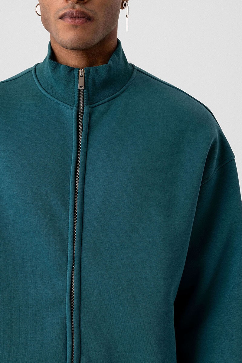 BASIC ZIPPERED OVERSIZE SWEATSHIRT PETROL