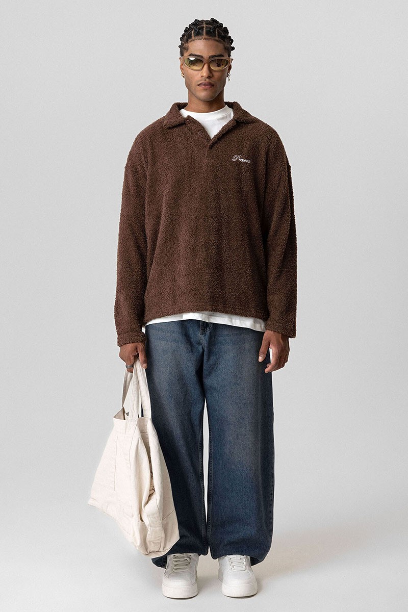 OVERSIZED SWEATSHIRT WITH TEXT DETAILED BROWN