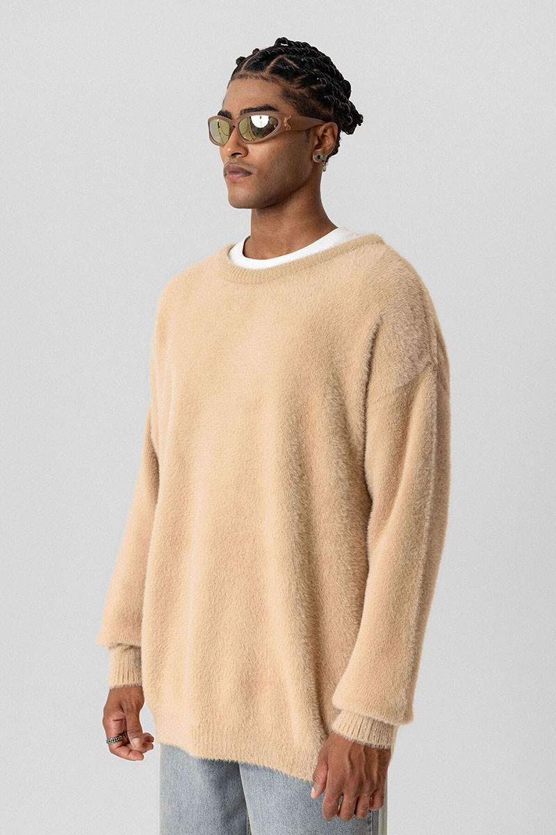 OVERSIZE PLUSH KNITWEAR-BEIGE