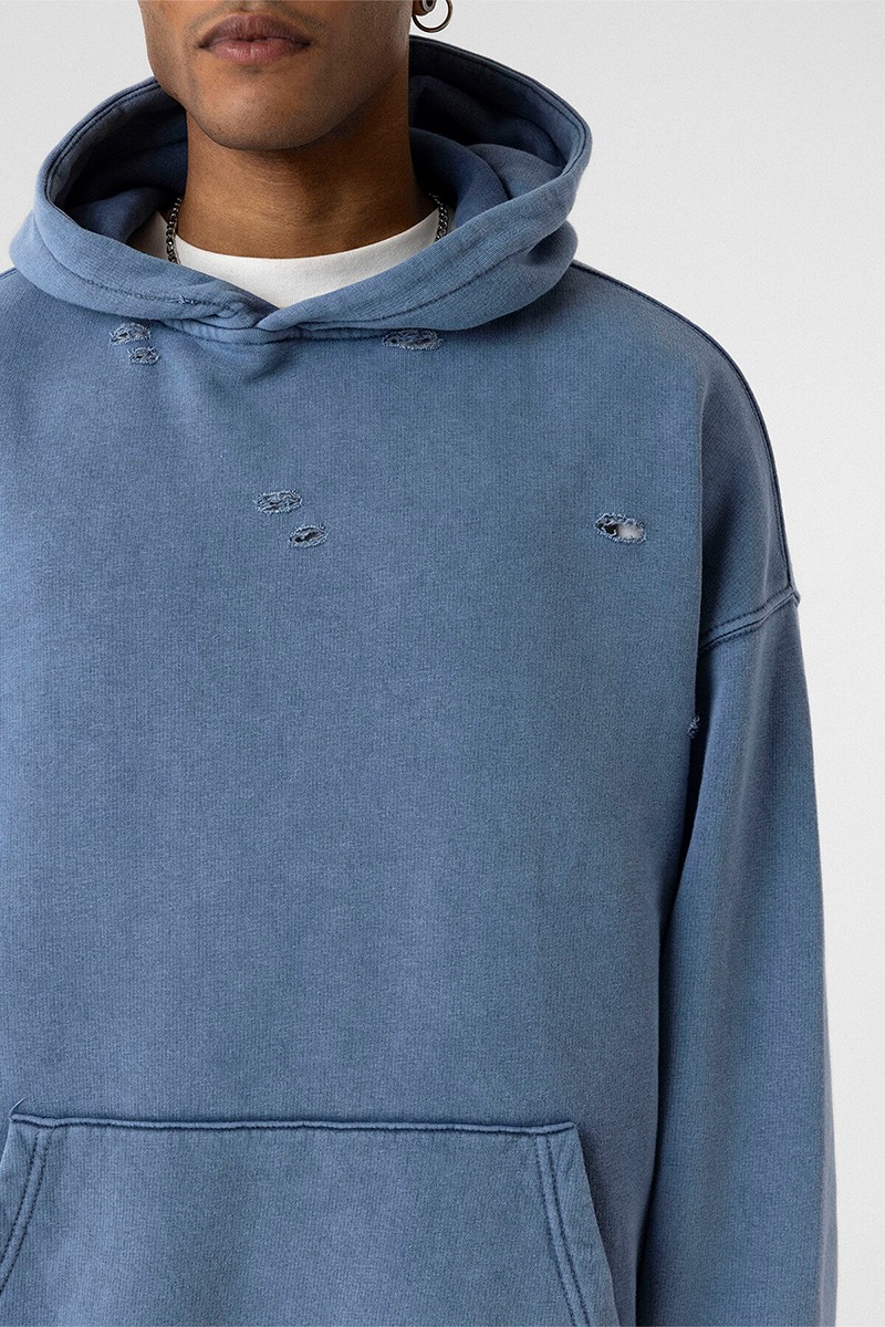 WASHED RIP DETAILED OVERSIZE SWEATSHIRT BLUE