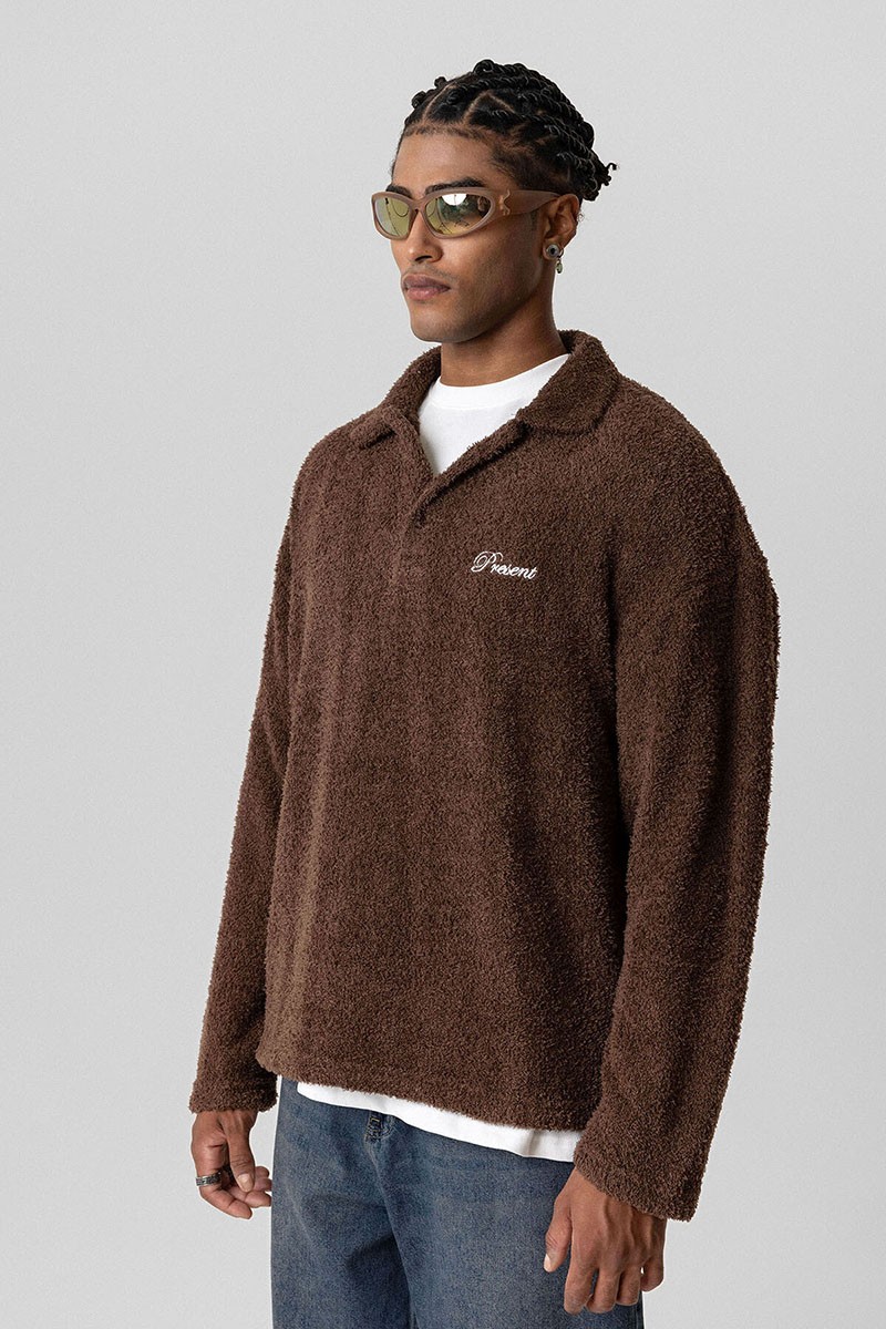 OVERSIZED SWEATSHIRT WITH TEXT DETAILED BROWN