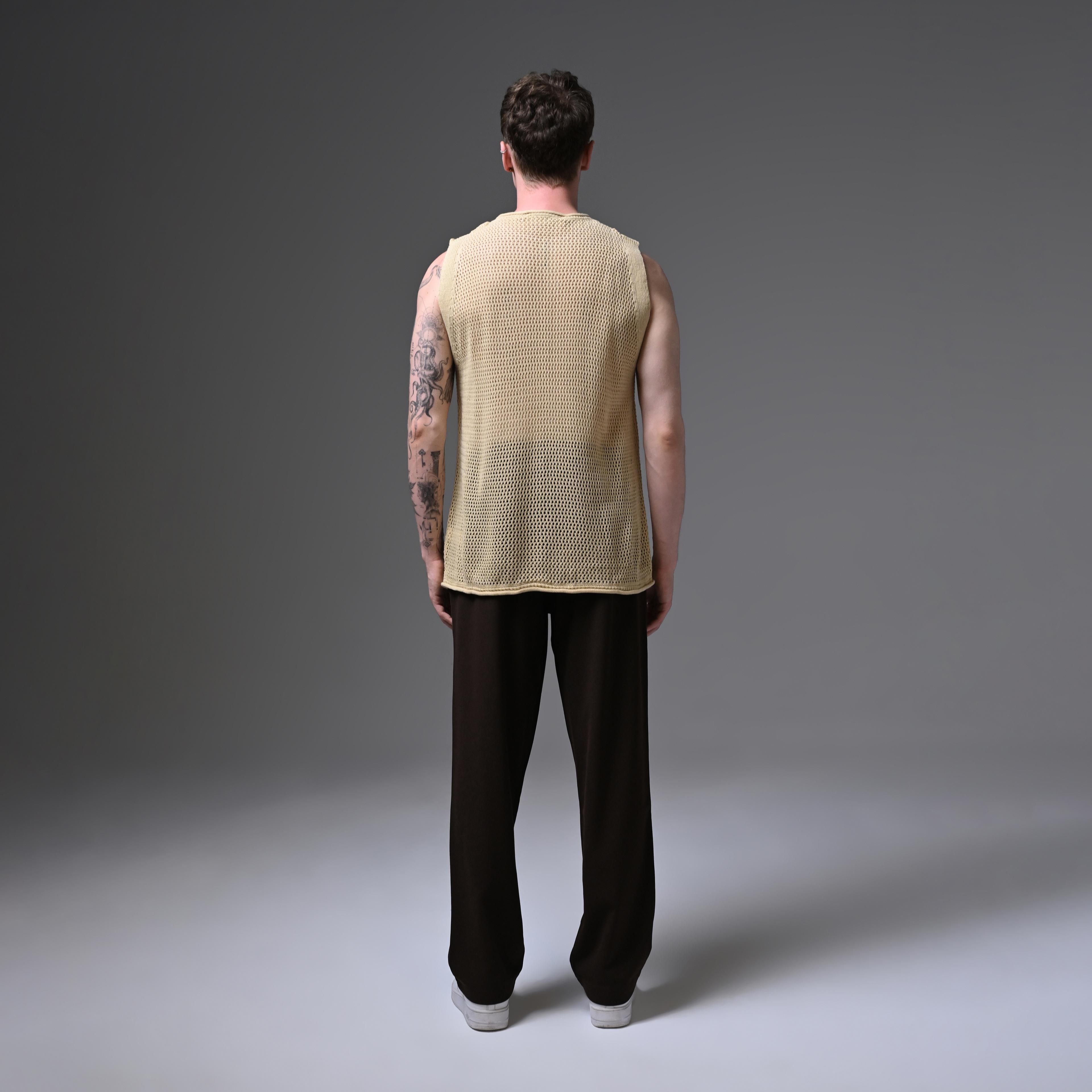 OVERSIZE KNITTED ZERO SLEEVE T-SHIRT-BEIGE