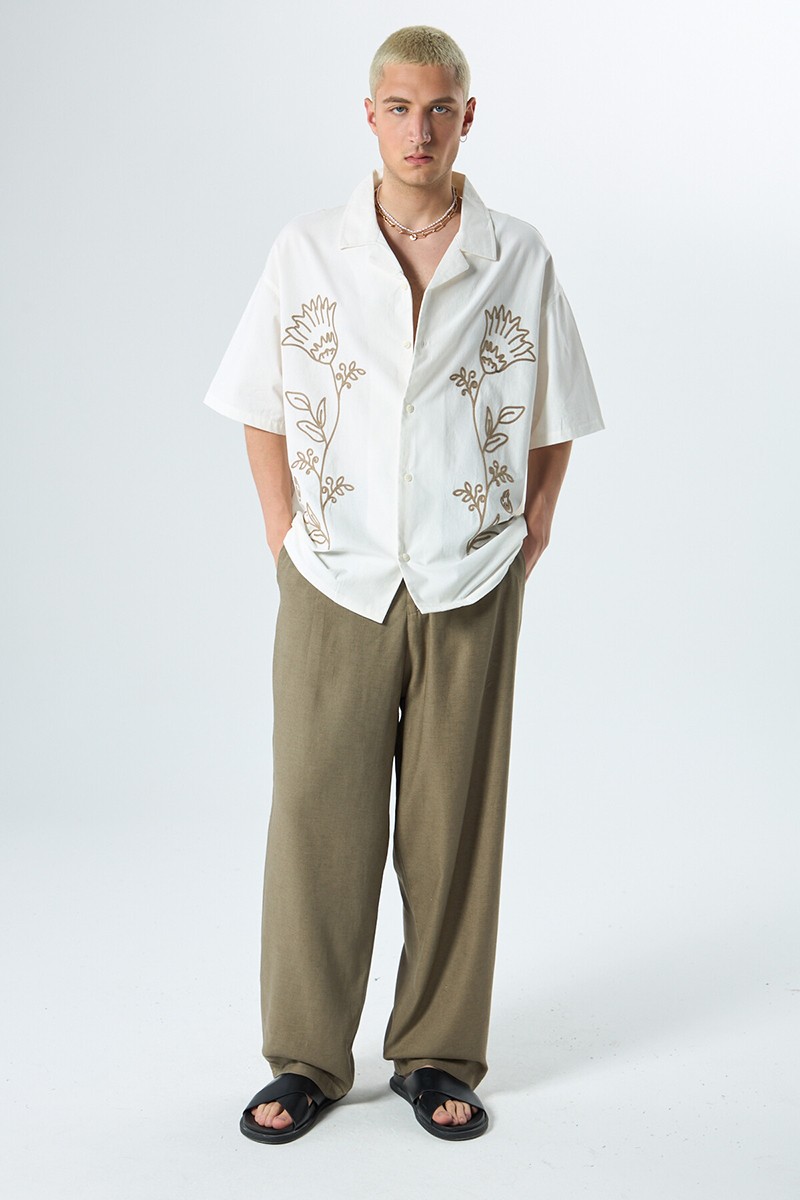 LINEN BAGGY PANTS KHAKI