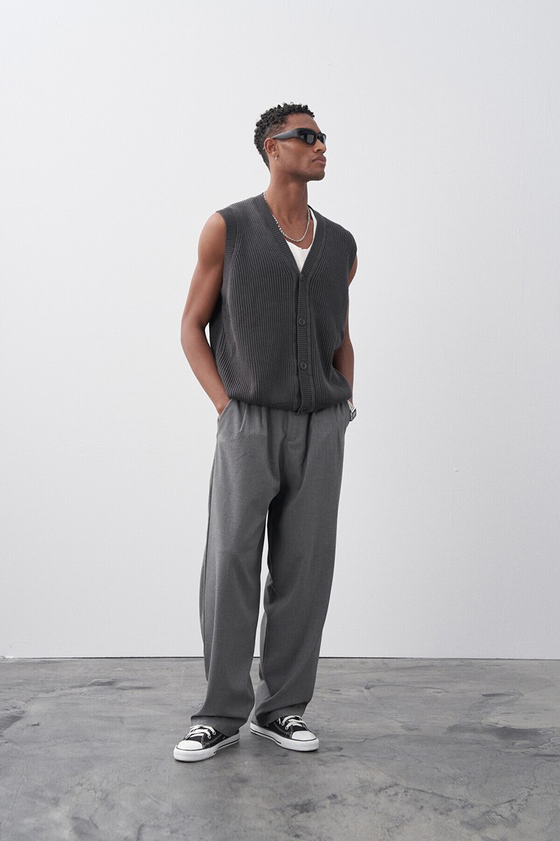 BAGGY FIT FABRIC TROUSERS GRAY