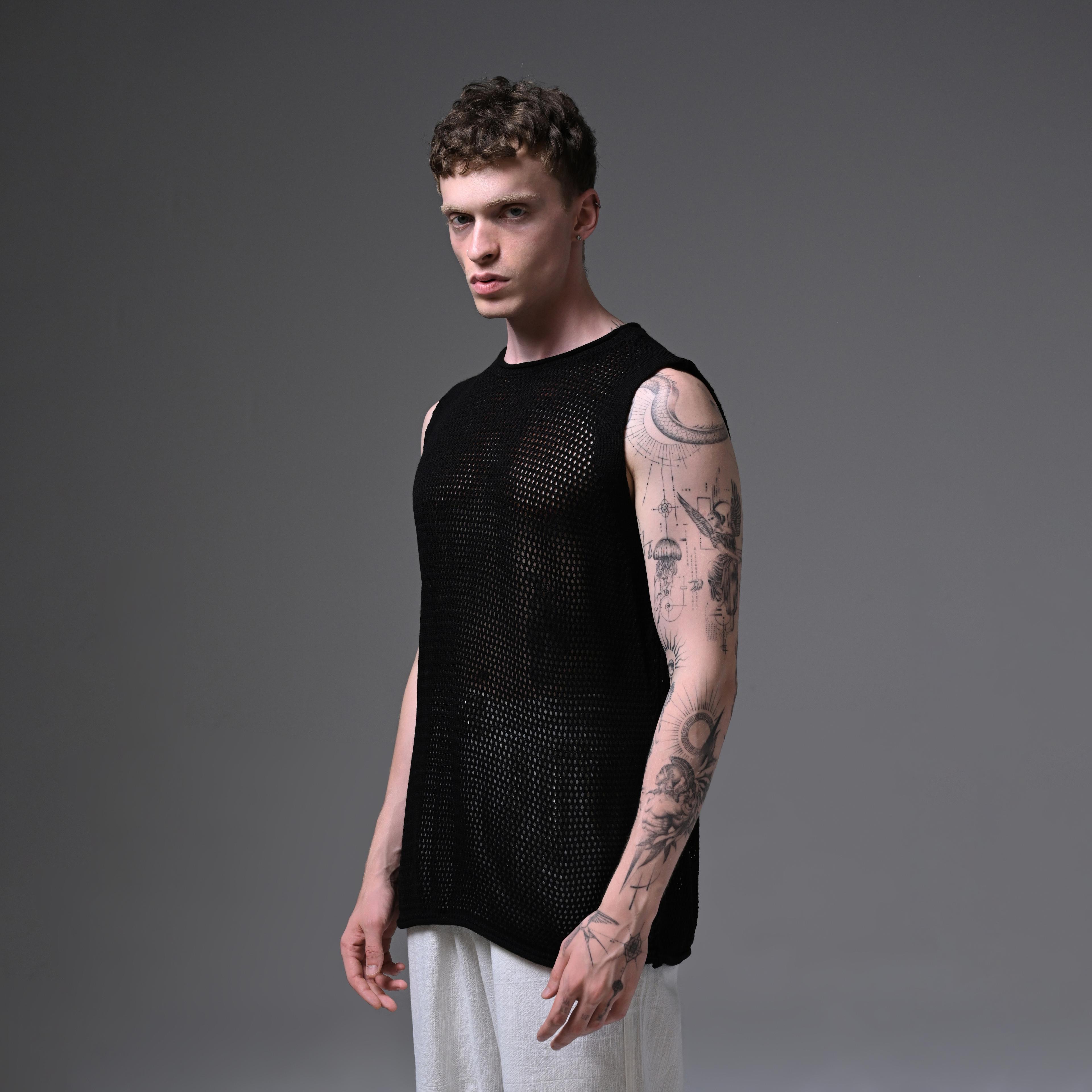 OVERSIZE  KNITTED ZERO SLEEVE T-SHIRT-BLACK