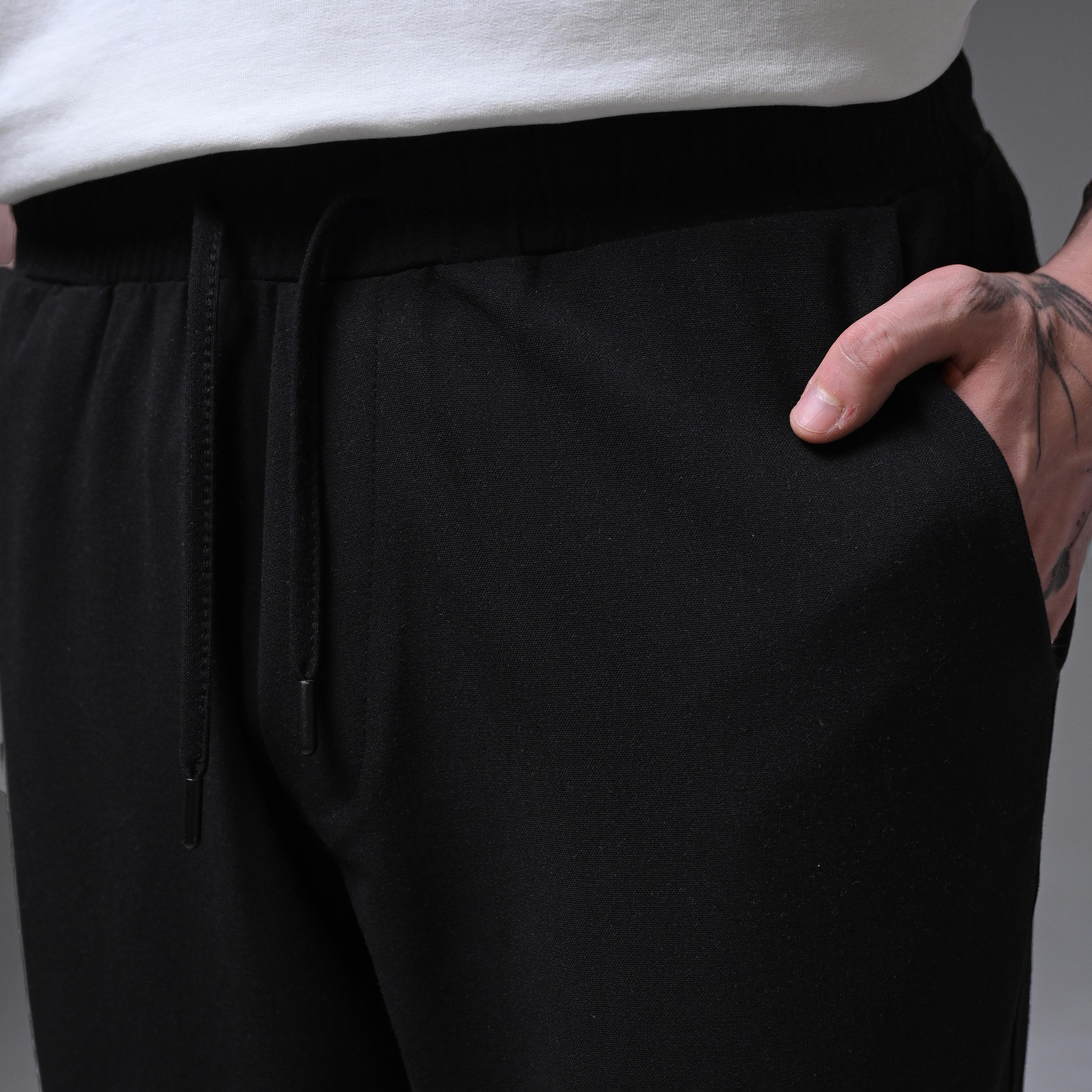 BAGGY FİT FABRİC TROUSERS-BLACK