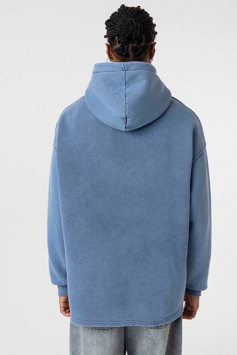 WASHED RIP DETAILED OVERSIZE SWEATSHIRT BLUE