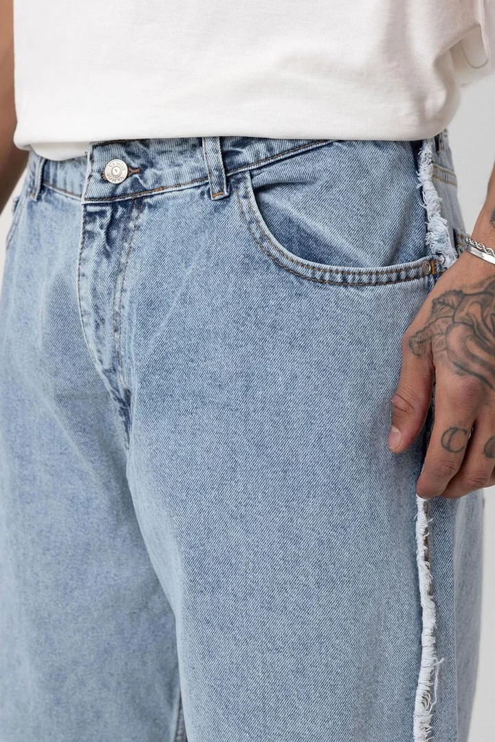 Side Seam Detailed Baggy Jeans Light Blue Melange