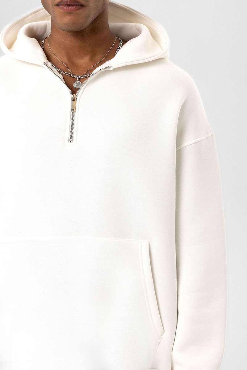 BASIC OVERSIZE ZIPPERED HOODED SWEATSHIRT ECRU