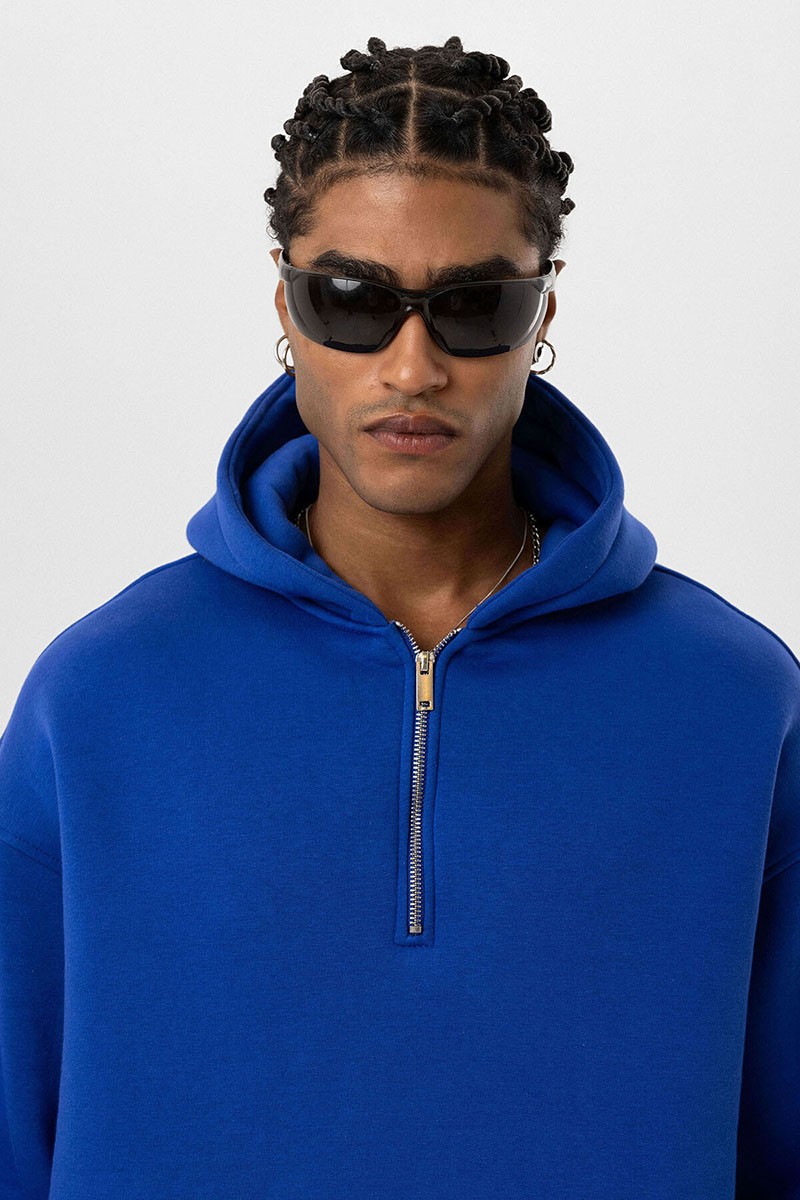 BASIC OVERSIZE ZIPPERED HOODED SWEATSHIRT SAX