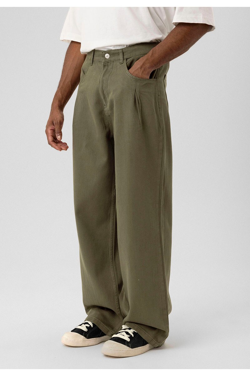 BALLOON FIT GABARDINE TROUSERS KHAKI