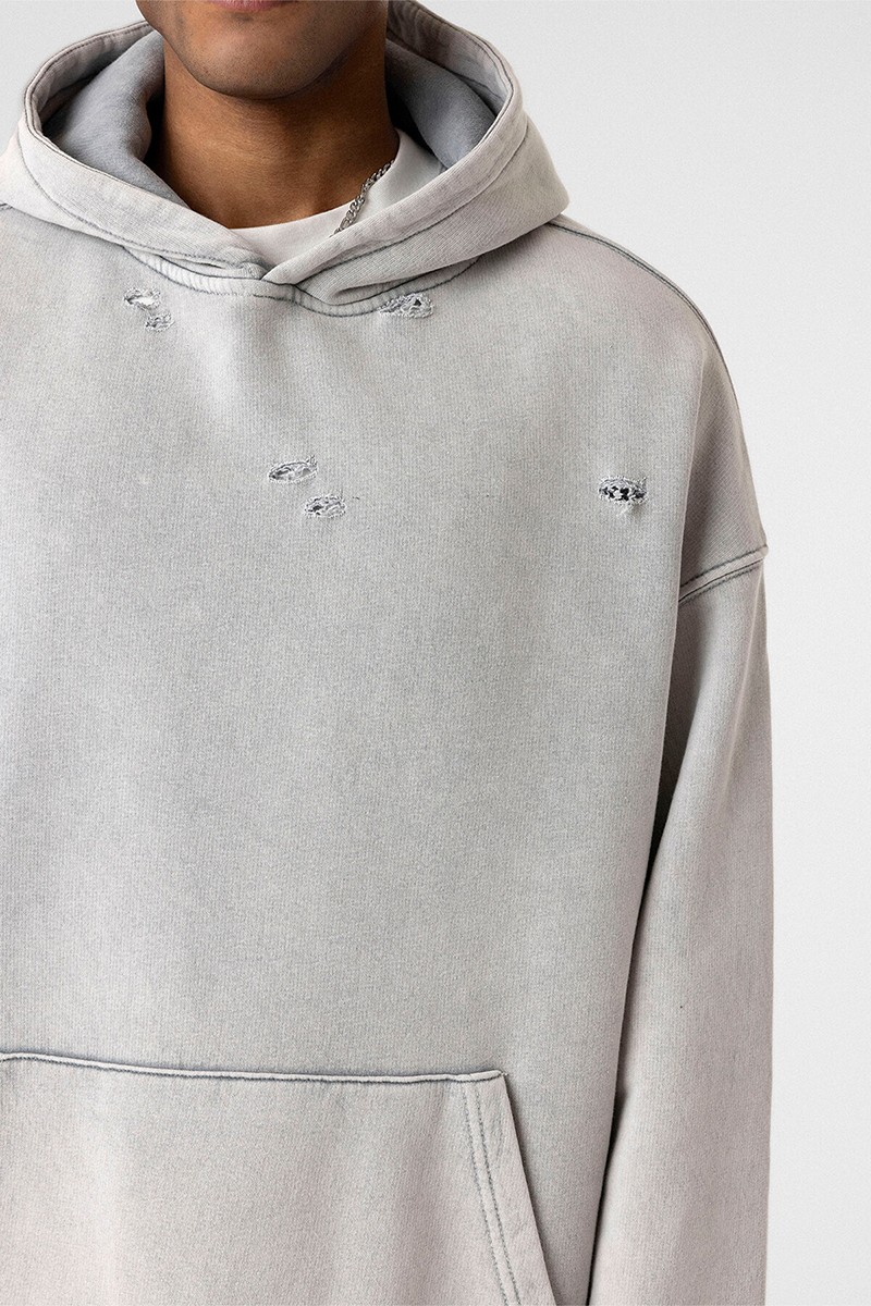 WASHABLE RIP DETAILED OVERSIZE SWEATSHIRT LIGHT GRAY