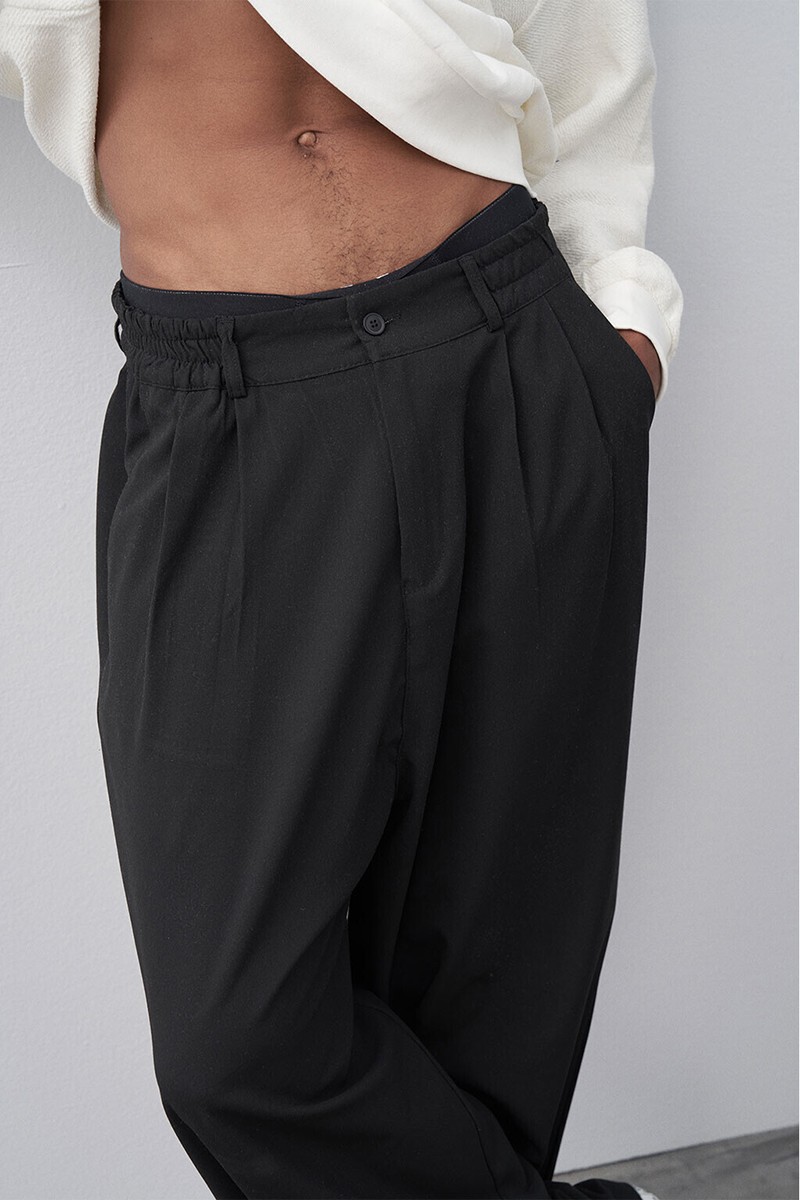 BAGGY FIT FABRIC TROUSERS BLACK