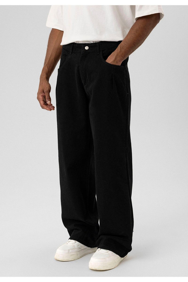 BALLOON FIT GABARDINE TROUSERS BLACK