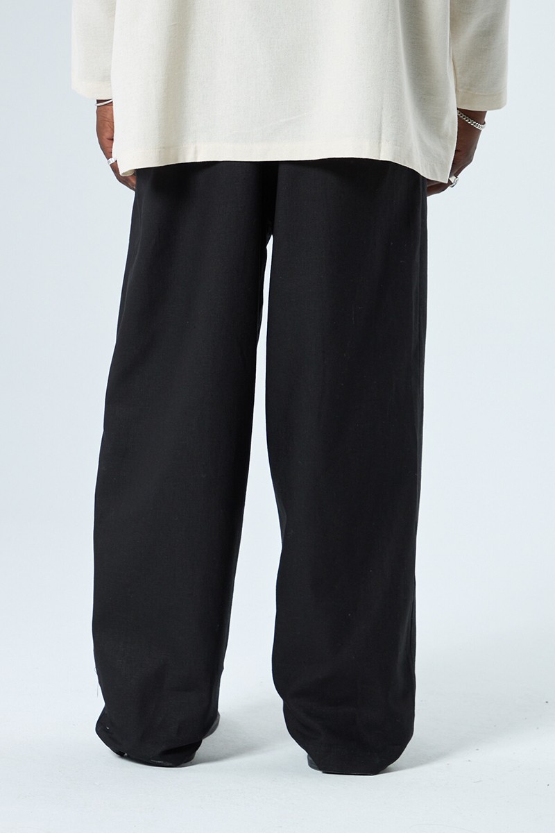 LINEN BAGGY PANTS BLACK