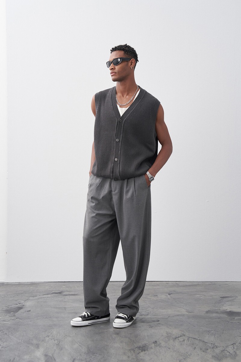 BAGGY FIT FABRIC TROUSERS GRAY