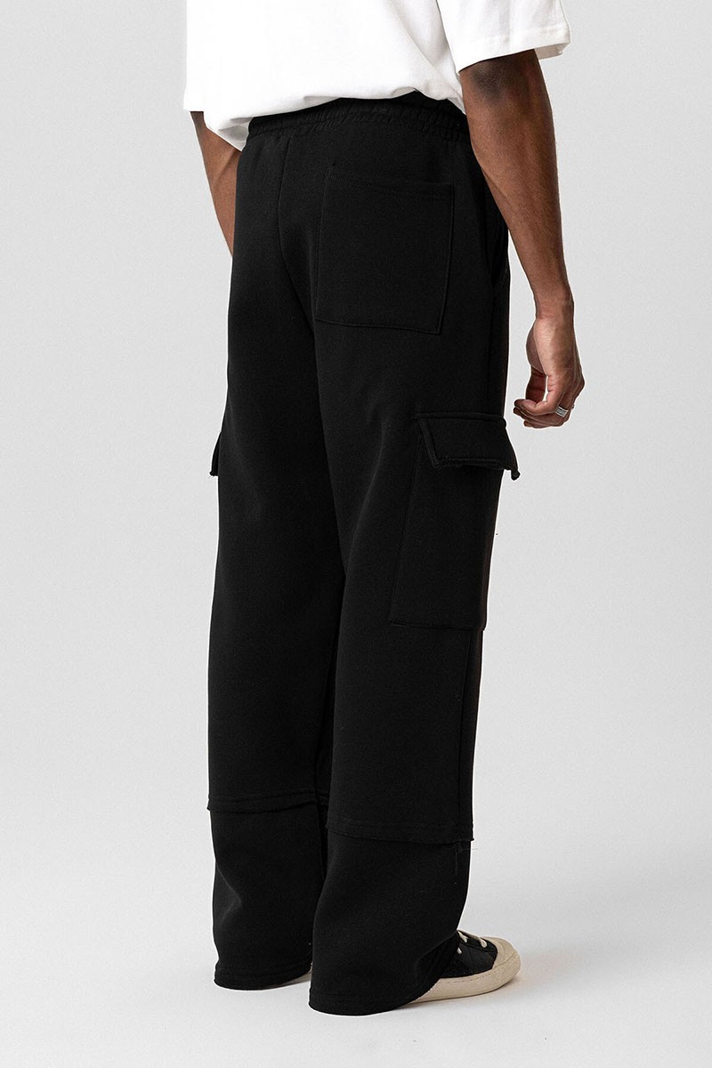 BASIC CARGO POCKET BAGGY TRACKSUIT BOTTOM BLACK