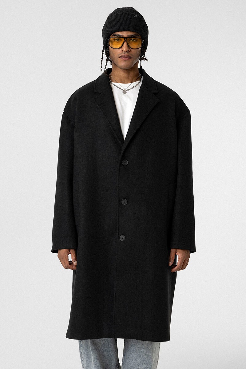 OVERSIZE LONG CASHMERE COAT BLACK