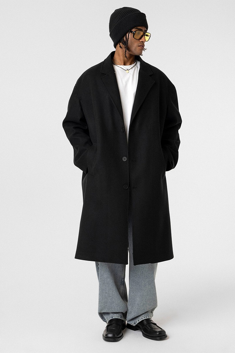 OVERSIZE LONG CASHMERE COAT BLACK