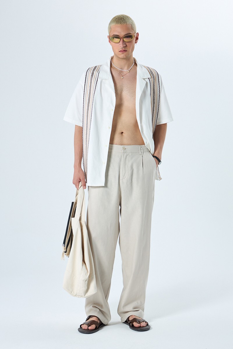  LINEN BAGGY PANTS STONE