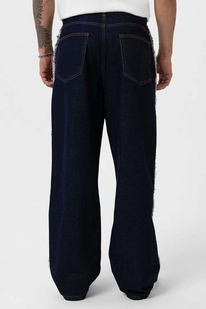 Baggy Jeans with Side Seam Detail Dark Blue