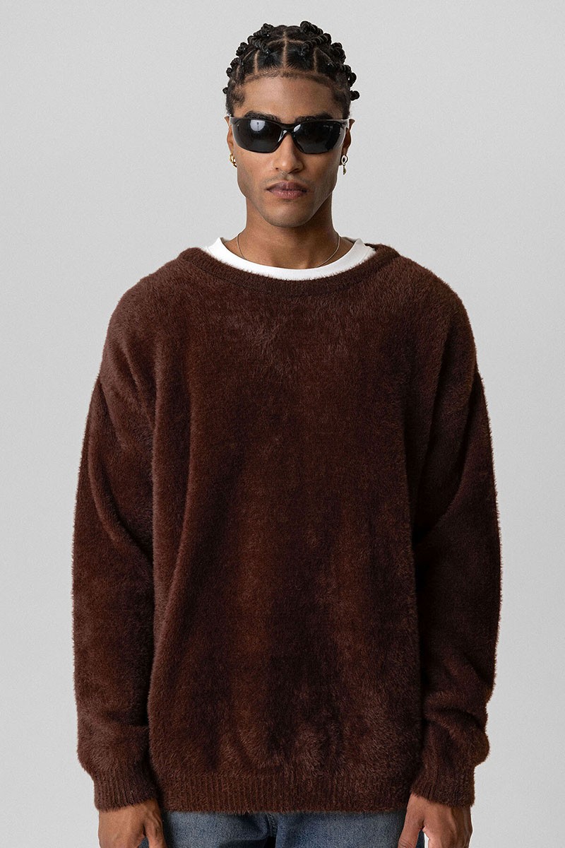 OVERSIZE PLUSH KNITWEAR-COFFEE