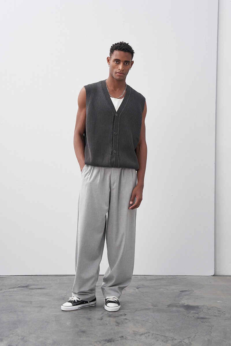 BAGGY FIT FABRIC TROUSERS LIGHT GRAY