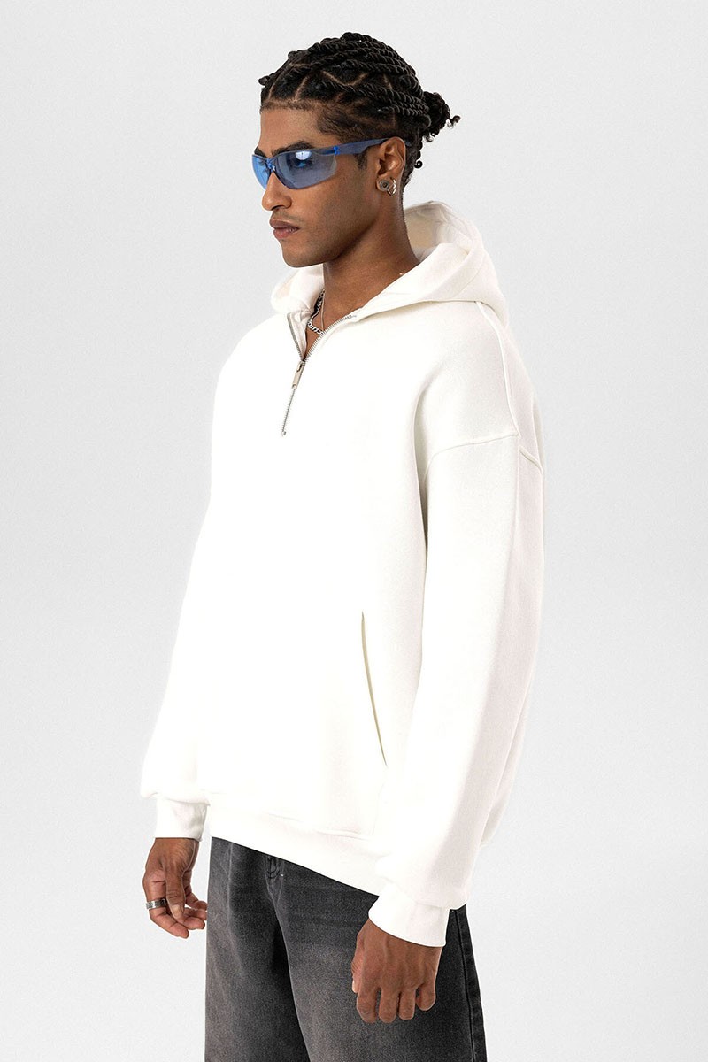 BASIC OVERSIZE ZIPPERED HOODED SWEATSHIRT ECRU