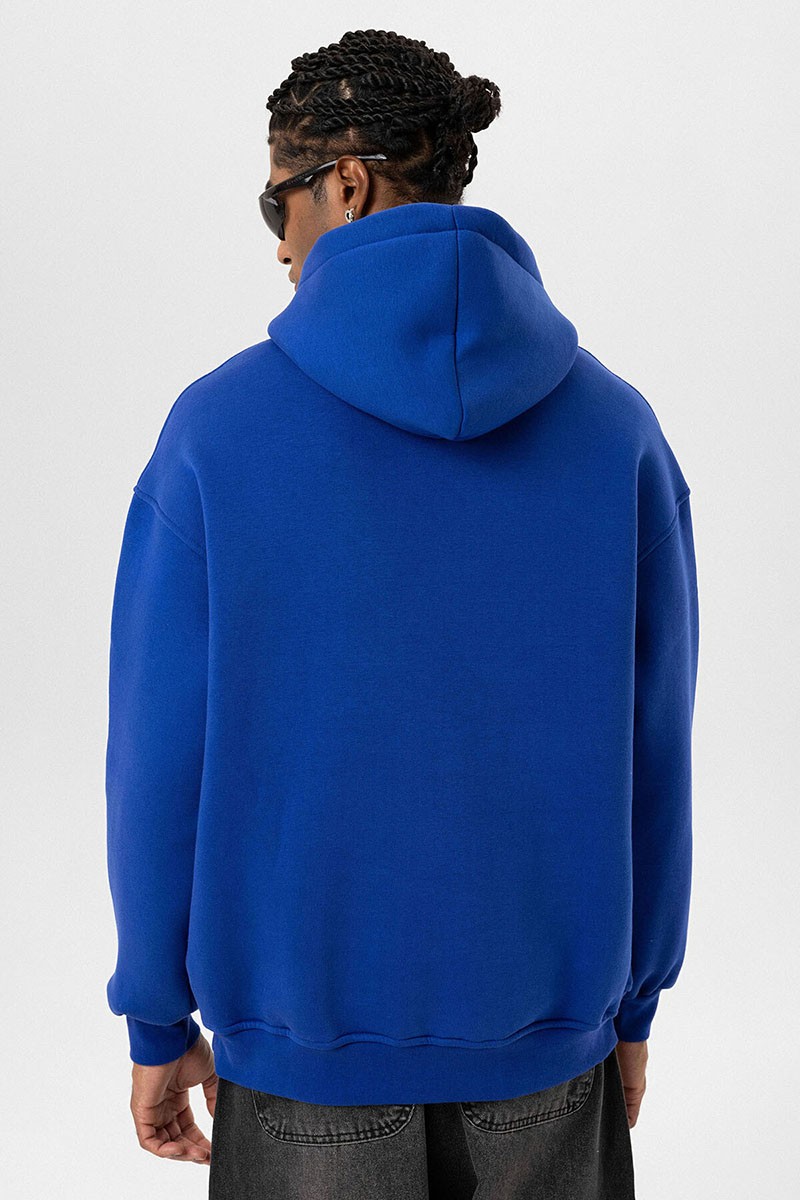 BASIC OVERSIZE ZIPPERED HOODED SWEATSHIRT SAX