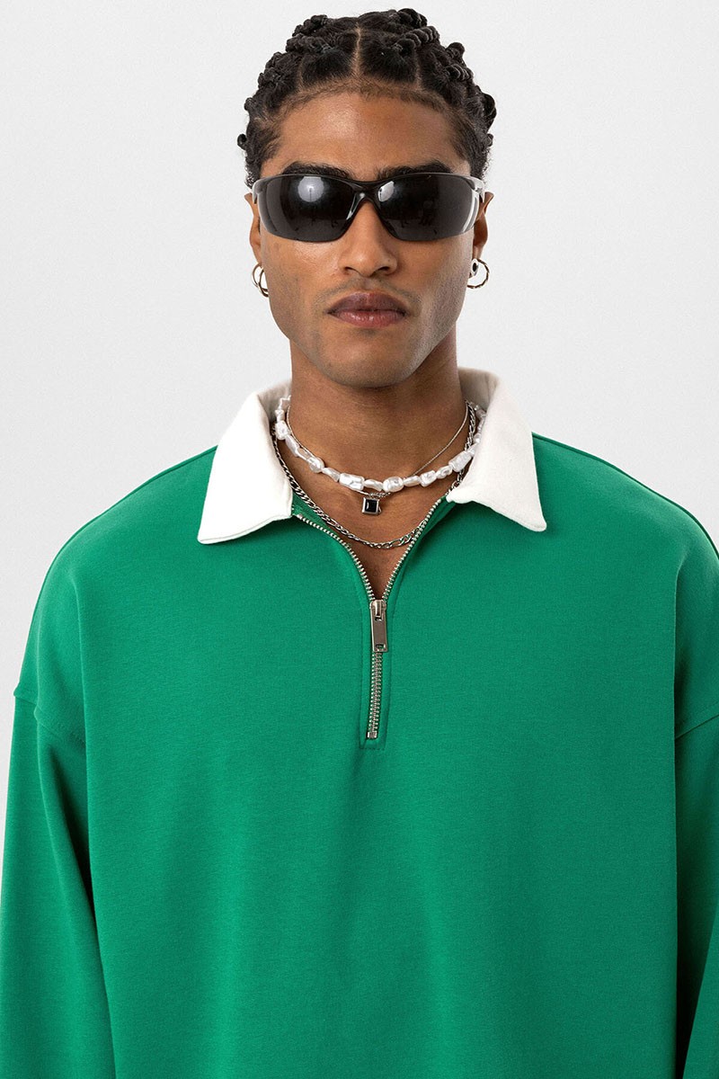 BASIC POLO COLLAR ZIPPERED SWEATSHIRT BENETTON