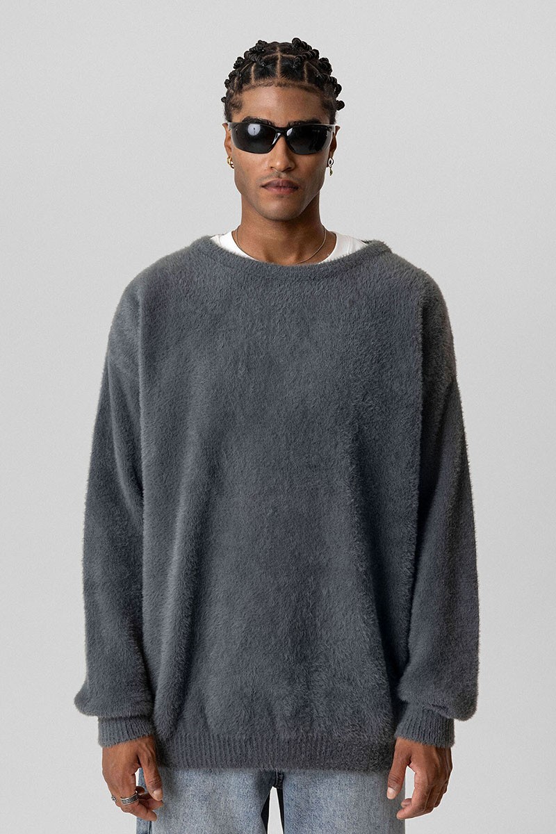 OVERSIZE PLUSH KNITWEAR SWEATER-SMOKED