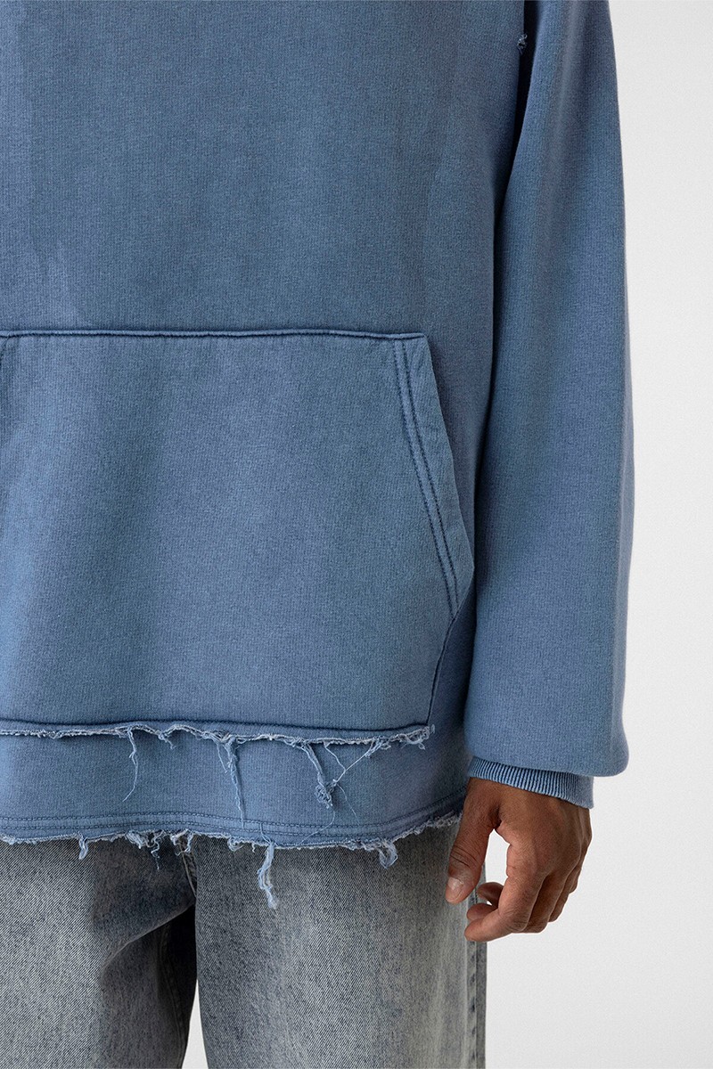 WASHED RIP DETAILED OVERSIZE SWEATSHIRT BLUE