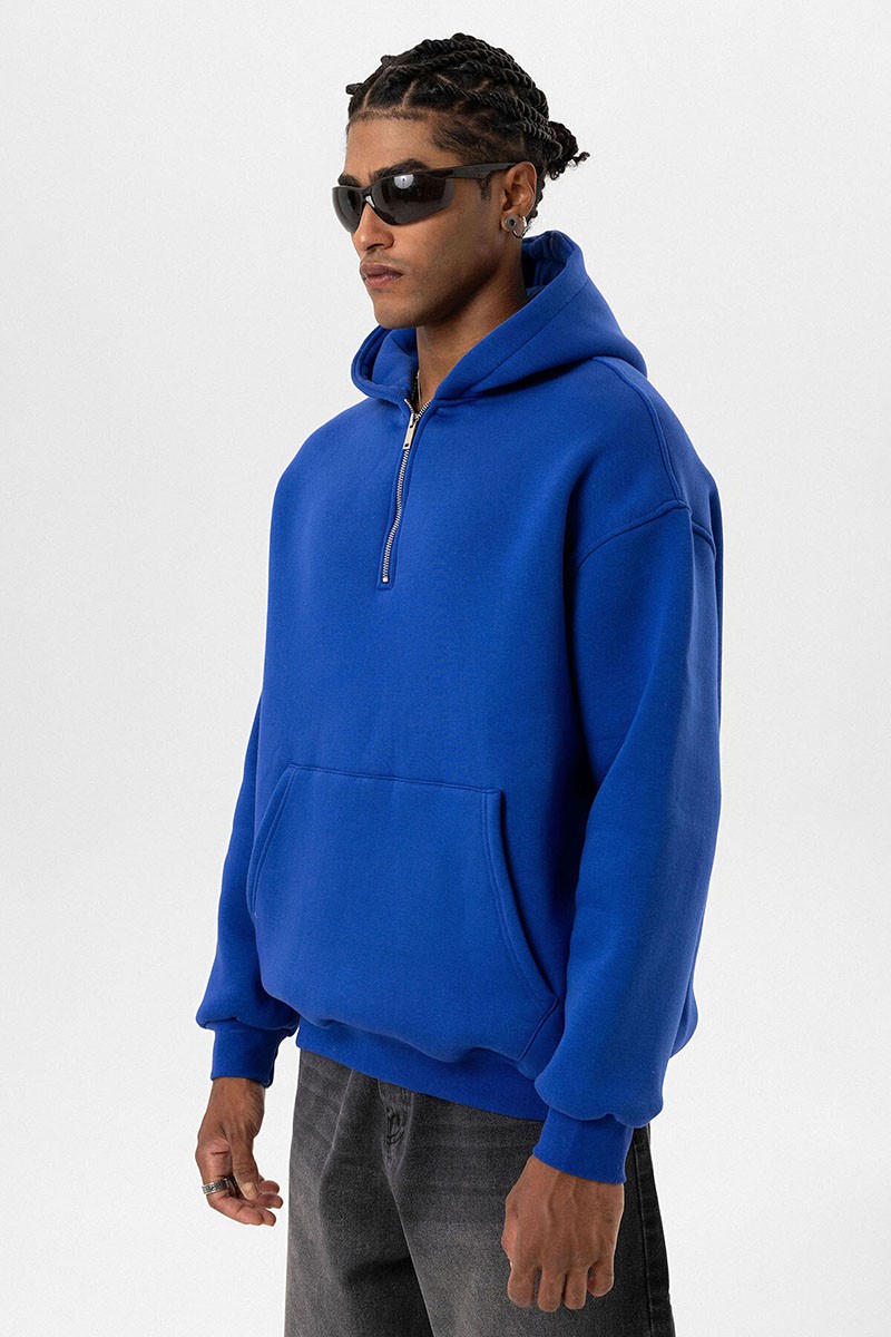 BASIC OVERSIZE ZIPPERED HOODED SWEATSHIRT SAX