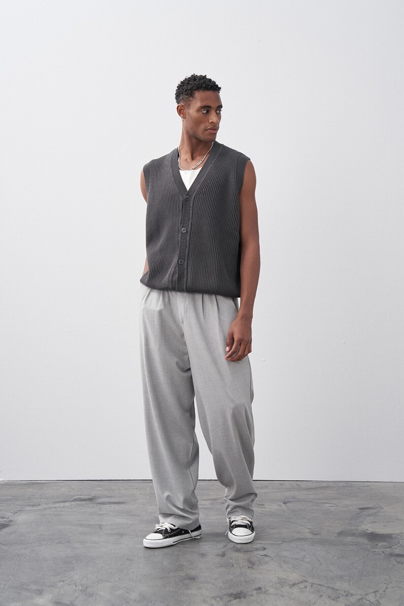 BAGGY FIT FABRIC TROUSERS LIGHT GRAY