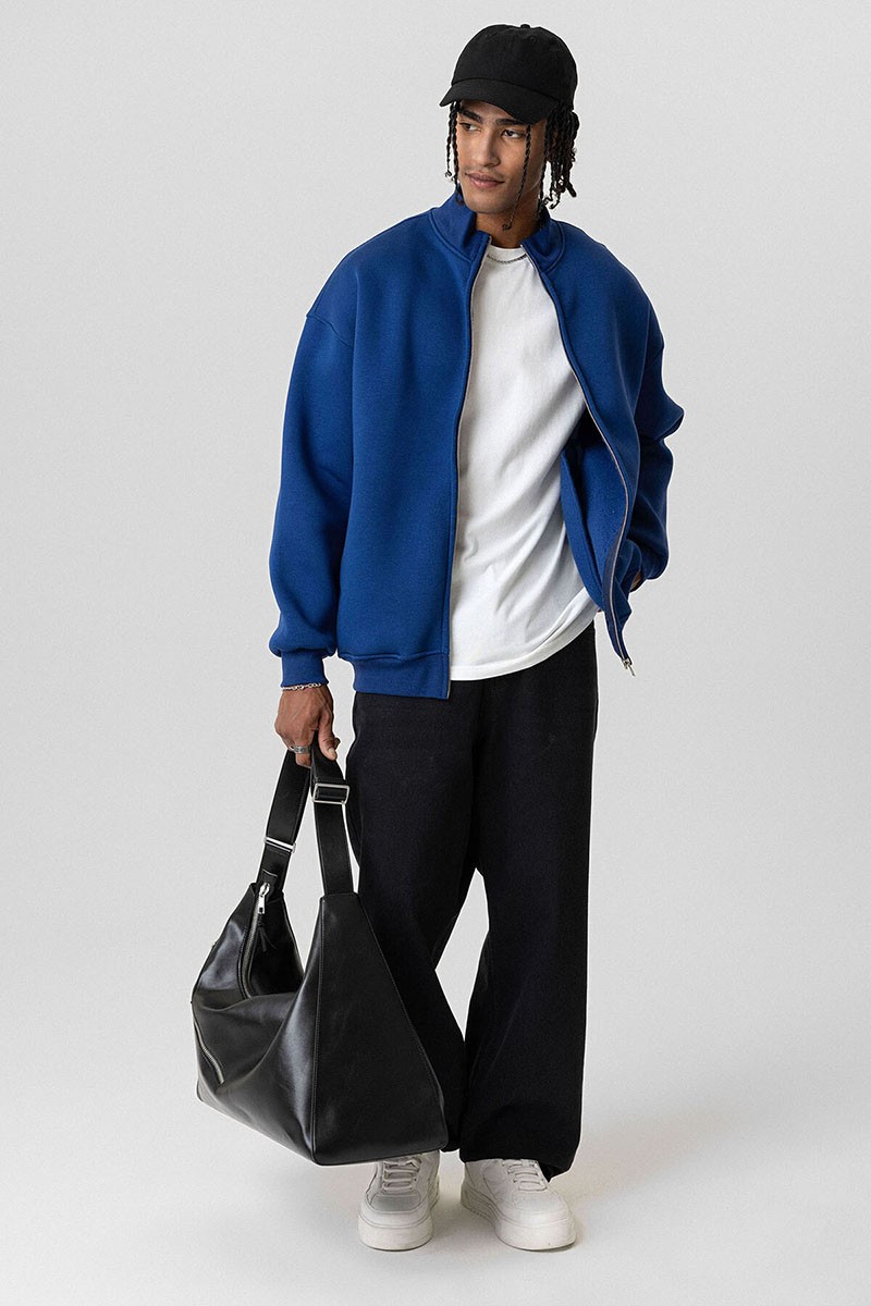 BASIC ZIPPERED OVERSIZE SWEATSHIRT INDIGO