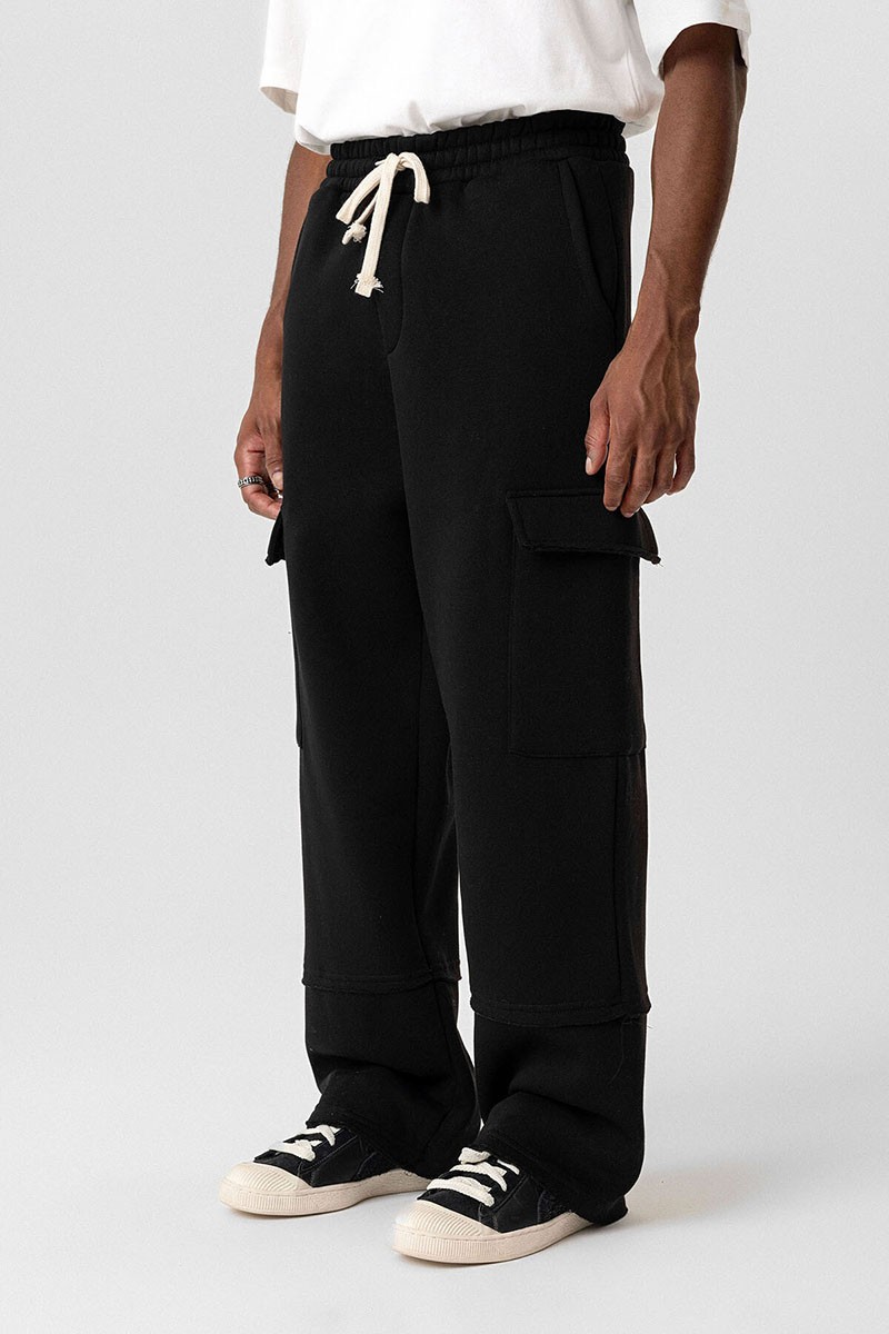 BASIC CARGO POCKET BAGGY TRACKSUIT BOTTOM BLACK