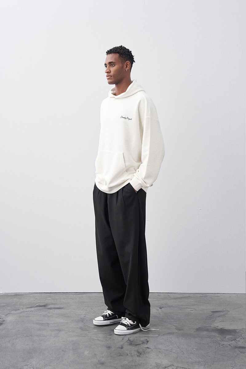 BAGGY FIT FABRIC TROUSERS BLACK