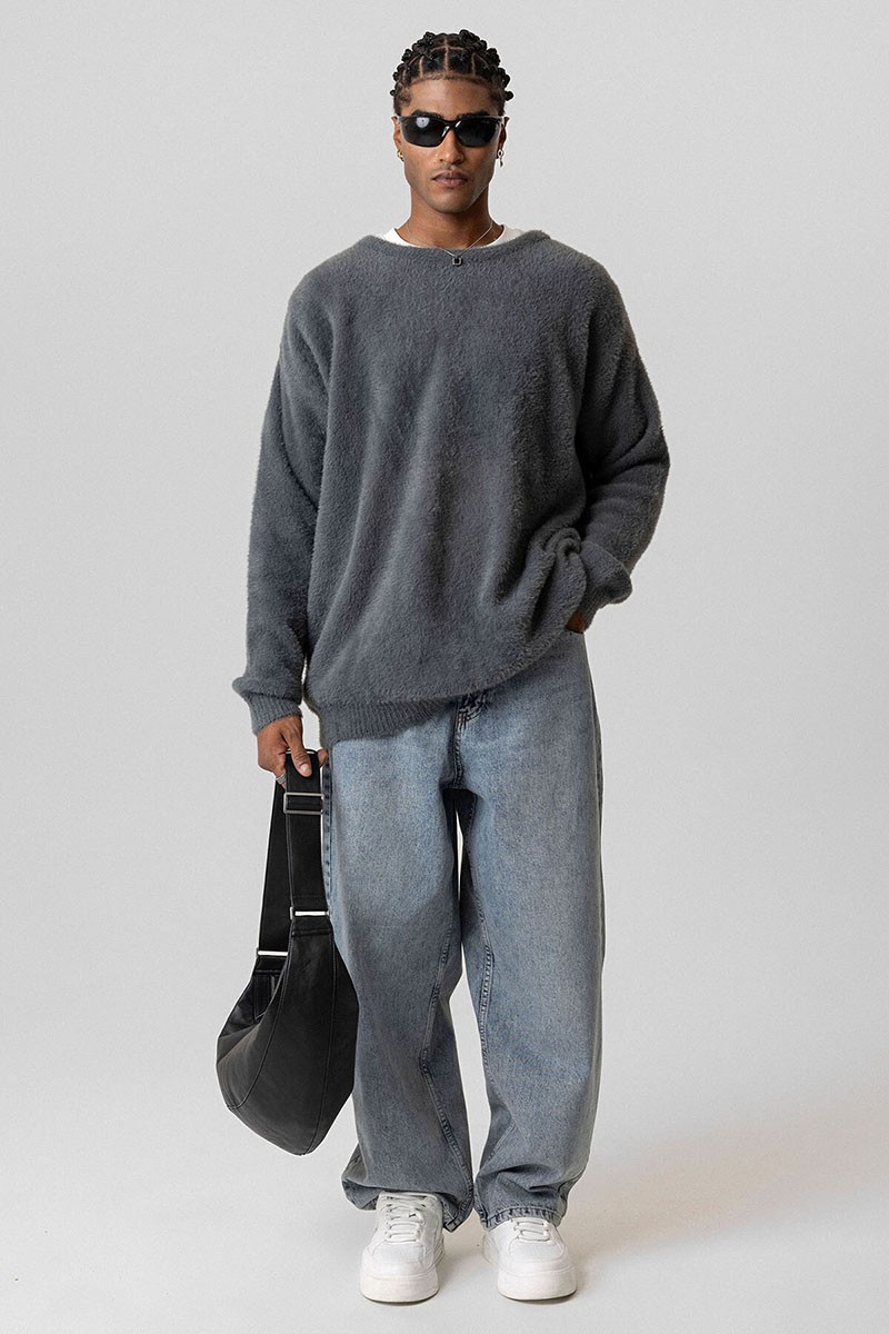 OVERSIZE PLUSH KNITWEAR SWEATER-SMOKED