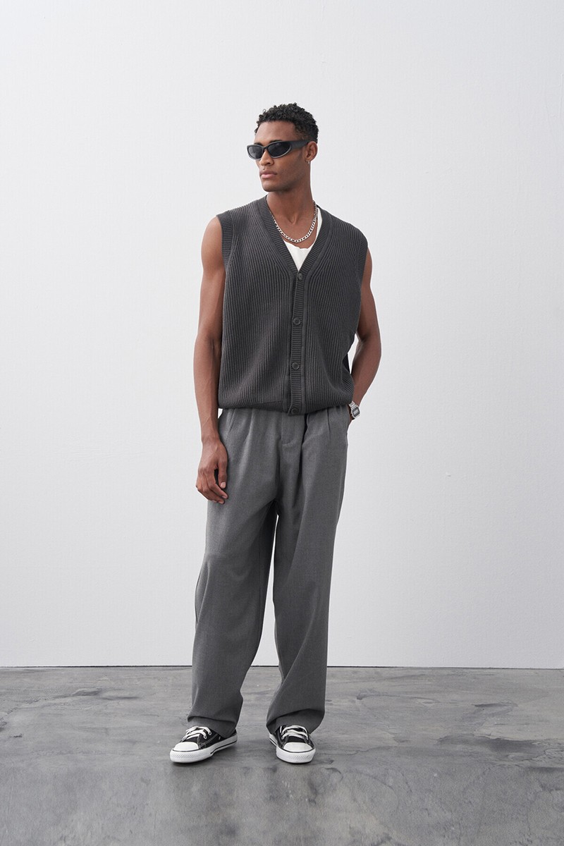 BAGGY FIT FABRIC TROUSERS GRAY