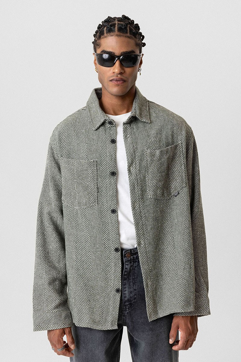 DOUBLE POCKET DETAILED OVERSIZE LUMBER SHIRT-KHAKI